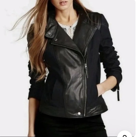 Lucky Brand Leather and Cotton Moto Jacket - Picture 1 of 14